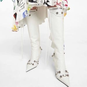 High Heel Knee High Boots with Tassel Pointy Toe Studded Zipper Boots